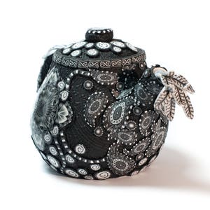 Polymer Clay Covered Ceramic Teapot, Ornamental Teapot, Small Clay Teapot, Unique Teapots, Teapot for One, Whimsical Teapots, Black White image 5