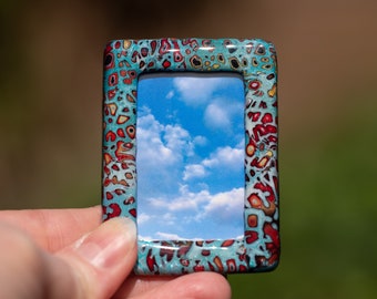 Polymer Clay Red Tiny Picture Frame Frame Gift for Dad, Unique Mini Photo Frame