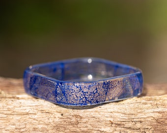 Real Leaf Square Resin Bangle Blue for Large Wrist, Botanical Nature Inspired Nature Lovers Jewellery Gift