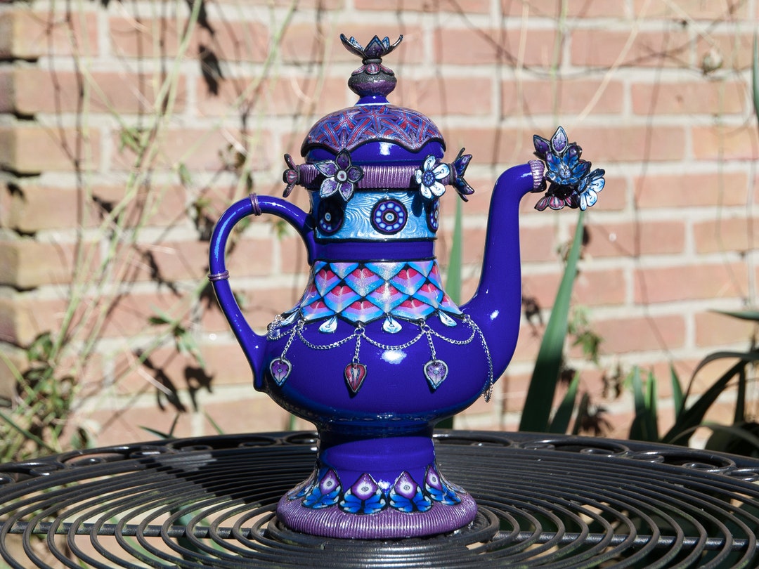 Polymer Clay Covered Ceramic Coffee Pot, Unique Teapots, Whimsical