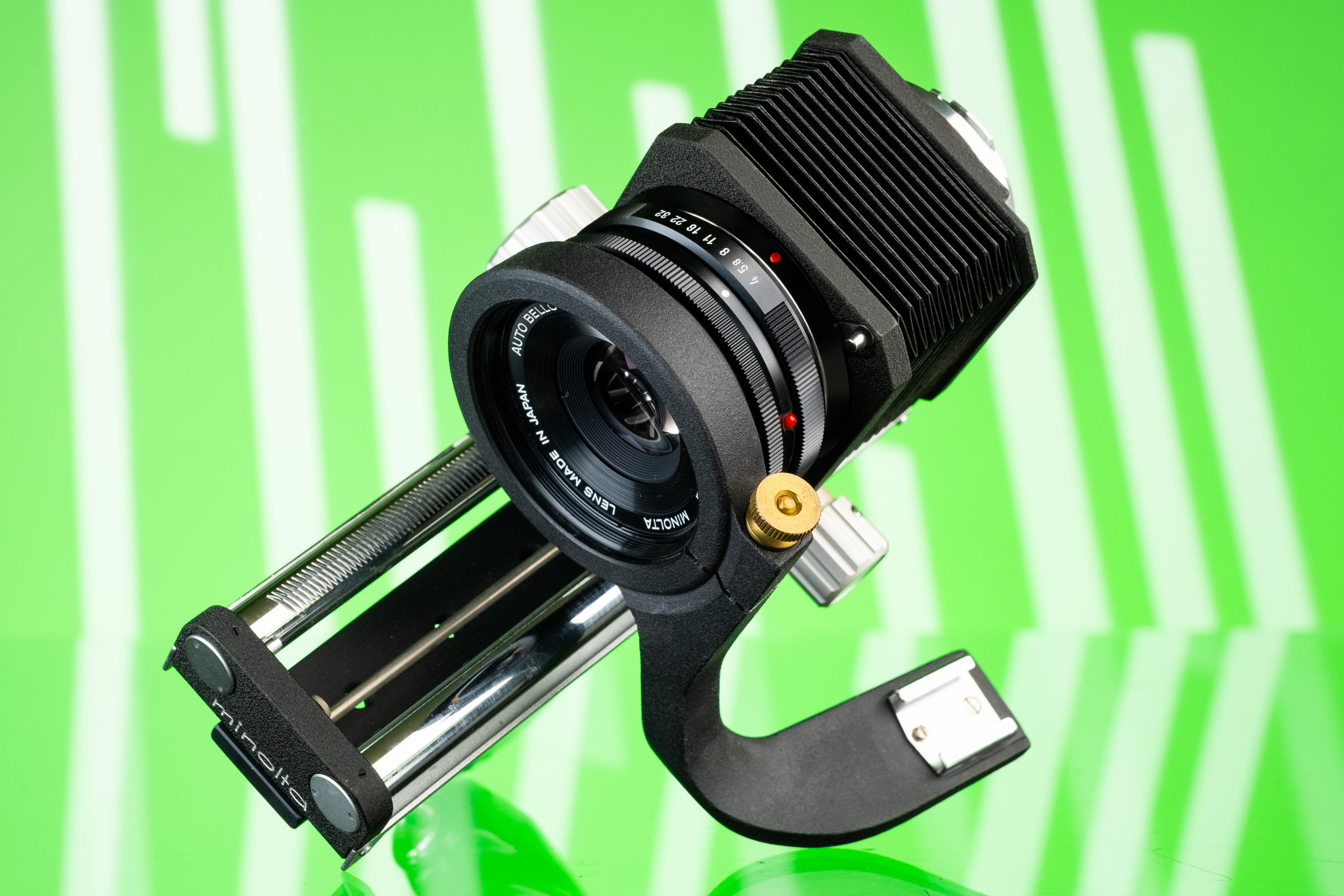 ミノルタ オートベローズ + 100 mm ロッコール f/4 レンズ + ピストル