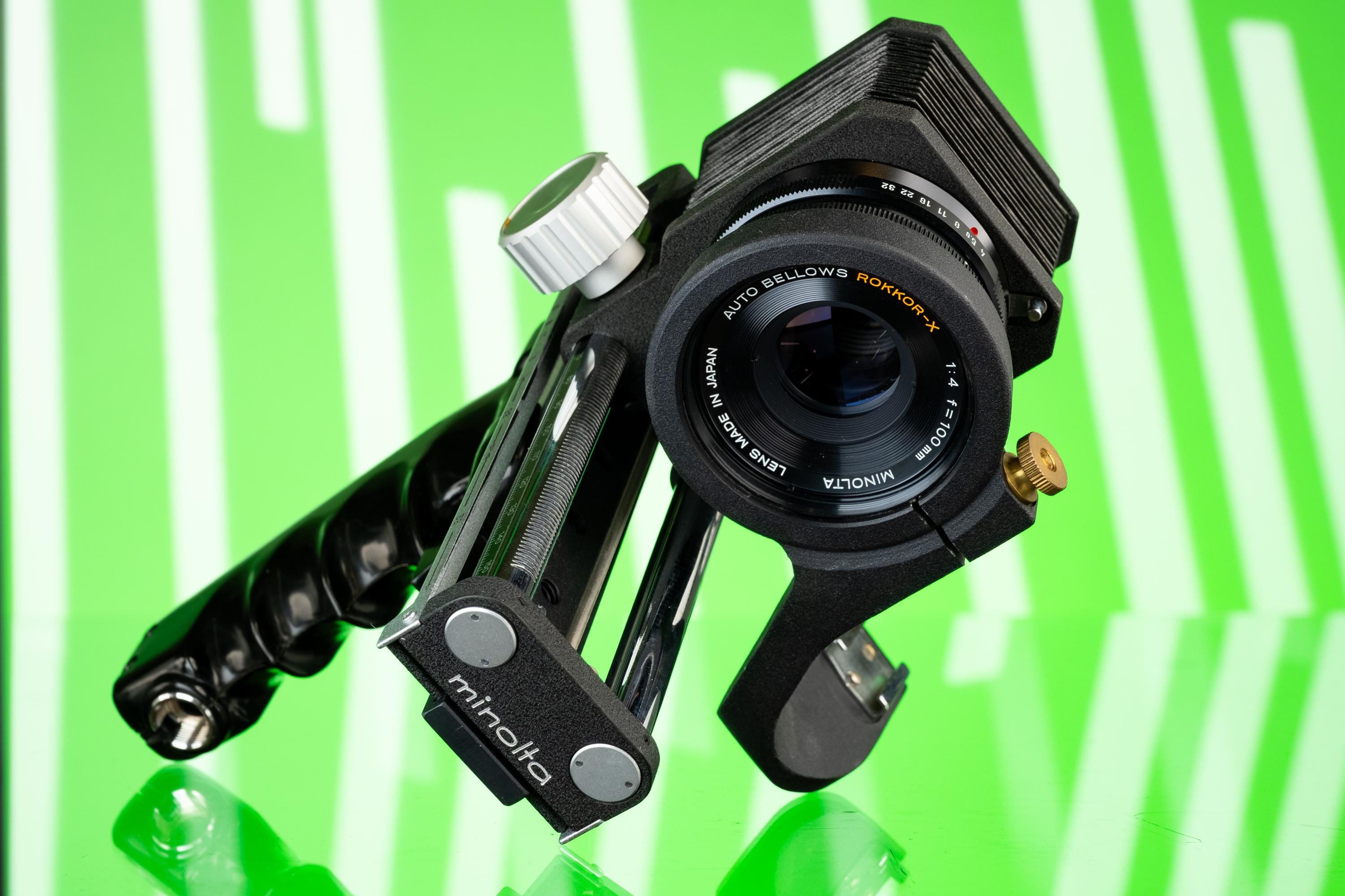 ミノルタ オートベローズ + 100 mm ロッコール f/4 レンズ + ピストル