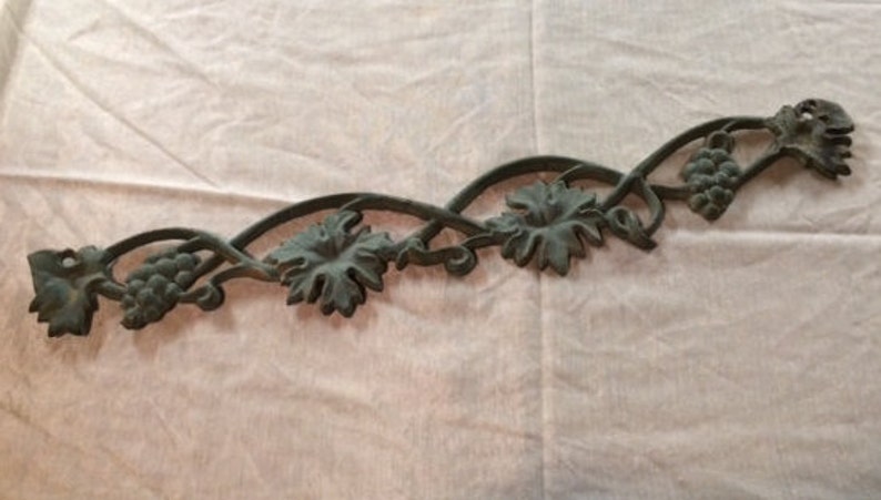 Vintage Cast Iron Door Window Topper Architectural Salvage Wall Decor Leaves Grapes Indoor Outdoor Cottage Garden image 1