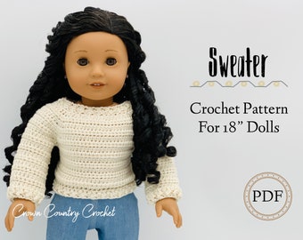 PDF PATRÓN DE CROCHET Suéter para Muñecas de 18" // Ropa para Muñecas Crochet // Crochet para American Girl y Muñecas de 18" // Suéter para Muñecas Crochet