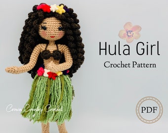 PDF CROCHET PATTERN Hula Girl Doll Amigurumi Hawaii Crochet Pattern Beach Crochet Pattern Doll Crochet Pattern Luau Crochet