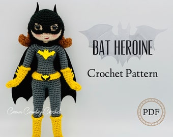 PDF CROCHET PATTERN Bat Heroine Doll // Amigurumi Doll Crochet // Superhero Crochet // Comic Book Crochet // Nerdy Crochet // Doll Crochet