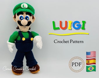 PDF PATRÓN DE CROCHET Muñeco Luigi // Ganchillo Gamer // Ganchillo Nostálgico // Ganchillo Mario // Amigurumi // Patrón Muñeco Niño Crochet