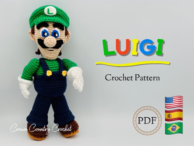 PDF CROCHET PATTERN Luigi Doll // Gamer Crochet // Nostalgic Crochet // Mario Crochet // Amigurumi // Boy Doll Crochet Pattern image 1