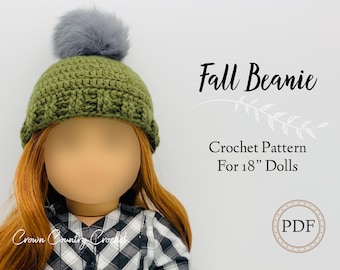 Fall Beanie Crochet Pattern for 18" Dolls (PDF Pattern)