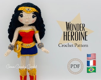 Patron au crochet pour poupée Wonder Heroine (téléchargement PDF)