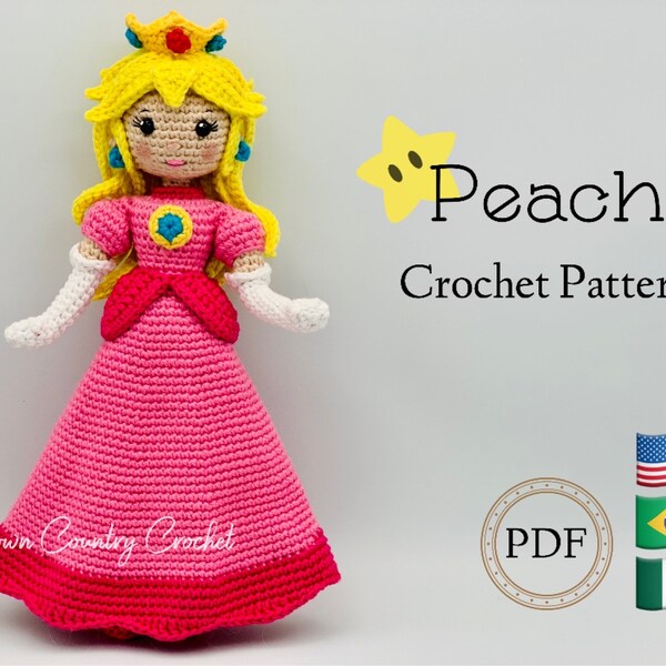 PDF MOTIF AU CROCHET Poupée pêche // Crochet princesse // Crochet pour jeux vidéo // Crochet Mario // Crochet pour poupée // Modèle pour poupée Amigurumi