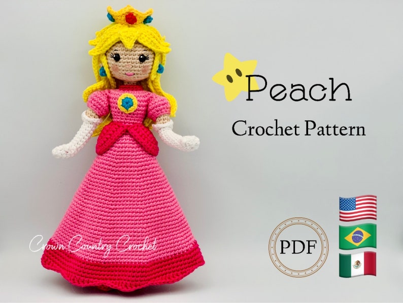 PDF CROCHET PATTERN Peach Doll // Princess Crochet // Video Game Crochet // Mario Crochet // Doll Crochet // Amigurumi Doll Pattern image 1