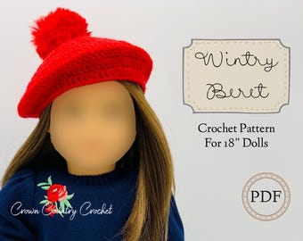 Patrón de boina de invierno a crochet para muñecas de 45 cm (patrón PDF)