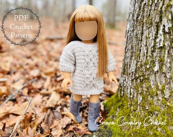 Cable Sweater Dress Crochet Pattern for 18" Dolls (PDF Pattern)