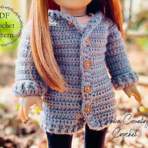 PDF CROCHET PATTERN Cozy Cardigan for 18&quot; Dolls // Doll Clothes Crochet // Doll Cardigan Crochet // Doll Sweater Crochet