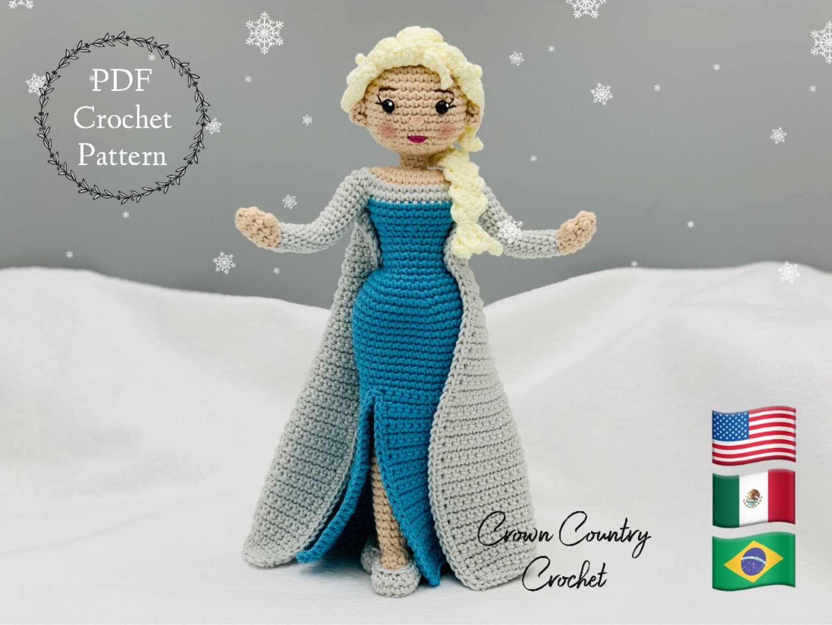 Snow Queen Doll Crochet Pattern: Princess Amigurumi (PDF Download) - Etsy, image size:1647x1238