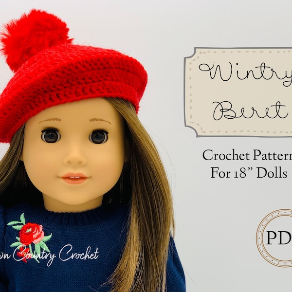 PDF CROCHET PATTERN Wintry Beret // American Girl and 18" Doll Crochet // Doll Hat Crochet // Doll Beret Crochet // Doll Clothes Crochet