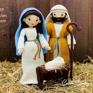 Nativity Crochet Pattern: Mary, Joseph, and Baby Jesus Amigurumi Dolls (PDF Pattern)