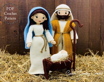 PDF CROCHET PATTERN The Nativity Mary with Baby Jesus and the Shepherd Joseph Dolls // Nativity Amigurumi // Christmas Crochet Pattern