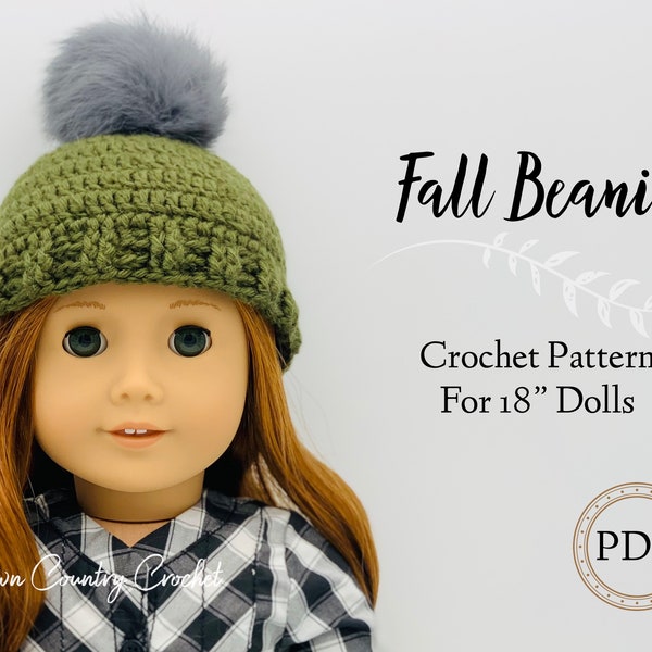 PDF CROCHET PATTERN Fall Beanie for American Girl and 18" Dolls // Doll Hat Crochet // Doll Beanie Crochet // Doll Clothes Crochet