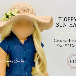 PDF CROCHET PATTERN Floppy Sun Hat for American Girl and 18&quot; Dolls // Doll Clothes Crochet Pattern // 18&quot; Doll Crochet // Doll Hat Crochet