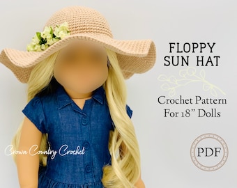 Floppy Sun Hat Crochet Pattern for 18&quot; Dolls (PDF Pattern)