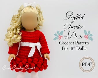 Ruffled Sweater Dress Crochet Pattern for 18" Dolls (PDF Pattern)