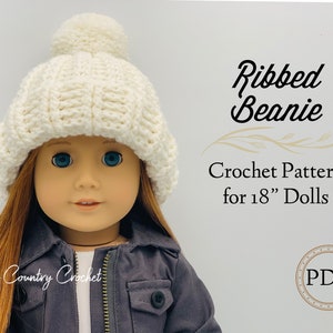 PDF CROCHET PATTERN 18” Doll Ribbed Beanie // Doll Clothing Crochet // Doll Accessories Crochet // Doll Beanie Crochet Pattern