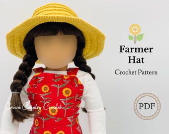 Farmer Hat Crochet Pattern for 18" Dolls (PDF Pattern)
