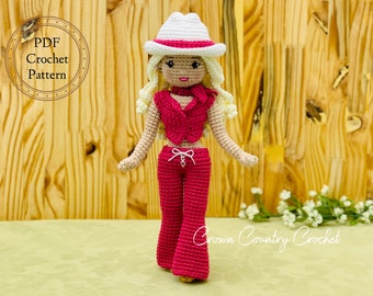 PDF PATRÓN DE CROCHET Muñeca Vaquera // Muñeca Chica Occidental Rosa Crochet // Amigurumi Vaquera // Muñeca Occidental Amigurumi // Ganchillo Vaquera