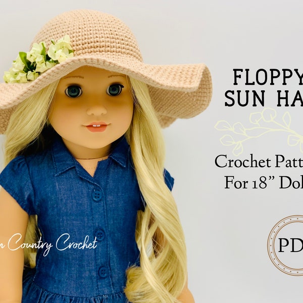 PDF CROCHET PATTERN Floppy Sun Hat for American Girl and 18" Dolls // Doll Clothes Crochet Pattern // 18" Doll Crochet // Doll Hat Crochet