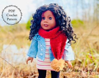 PDF CROCHET PATTERN Cranberry Scarf for American Girl and 18" Dolls // Doll Clothes Crochet // Doll Scarf Crochet // Doll Clothes Pattern