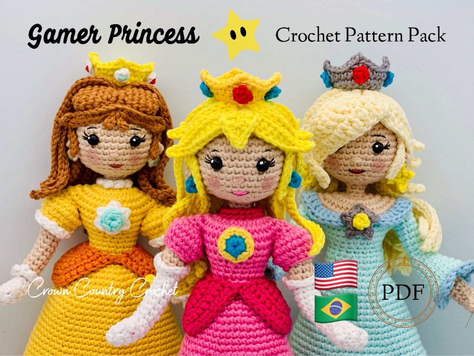 Crochet princess dress and hat for dolls (portuguese/spanish