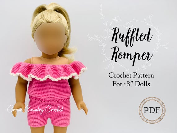 PDF HAKELANLEITUNG Romper mit Ruschen fur American Girl und 18 Dolls Puppenkleidung gehakelt 18 Doll hakeln Puppenstrampler hakeln Etsy