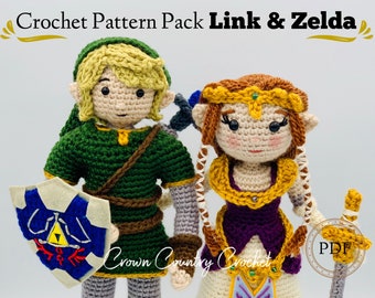 PDF CROCHET PATTERN Pack Link & Zelda Dolls // Amigurumi // Video Game Crochet // Doll Crochet Pattern // The Legend of Zelda Crochet