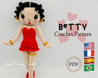 PDF CROCHET PATTERN Betty Doll // Amigurumi // Doll Crochet Pattern // Classic Cartoon Crochet Pattern // Animated Crochet Pattern