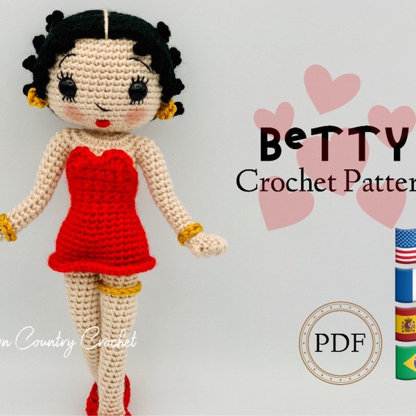 PDF MOTIF AU CROCHET Poupée Betty // Amigurumi // Modèle au crochet de poupée // Modèle au crochet classique de dessin animé // Modèle au crochet animé