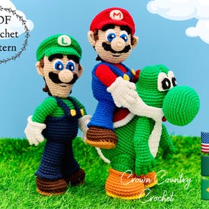 PDF CROCHET PATTERN Pack Mario Friends Fan Art Dolls// Mario Crochet // Luigi Crochet // Yoshi Crochet // Amigurumi // Gamer Crochet Pattern
