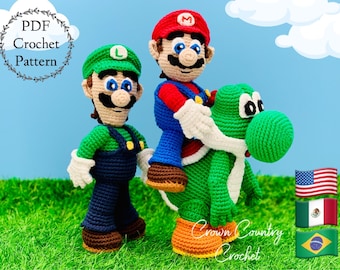 Mario Friends Crochet Pattern: Luigi, Yoshi, Fan Art Amigurumi (PDF Pattern)