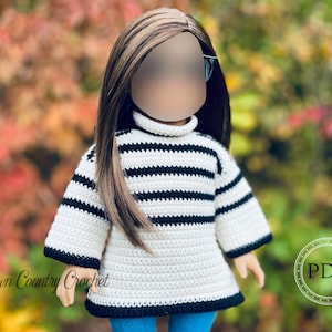 PDF CROCHET PATTERN Striped Sweater for 18&quot; Dolls // Doll Clothes Crochet // Doll Sweater Crochet // 18&quot; Doll Clothes Patterns //