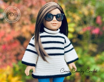 PDF CROCHET PATTERN Striped Sweater for 18" Dolls // Doll Clothes Crochet // Doll Sweater Crochet // 18" Doll Clothes Patterns //