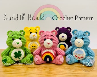 PDF CROCHET PATTERN Cuddly Bear // Toy Bear Crochet // 18" Doll Crochet // Toy for 18" Doll // Rainbow Bear Crochet // Small Bear Crochet