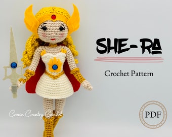 PDF CROCHET PATTERN She-Ra Doll // Amigurumi Crochet // Superhero Crochet // Doll Crochet // He-Man She-Ra Crochet // Cartoon Crochet