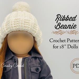 Ribbed Beanie Crochet Pattern for 18” Dolls (PDF Pattern)