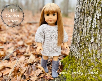 PDF CROCHET PATTERN Cable Sweater Dress for American Girl and 18" Dolls // Doll Clothes Crochet // Doll Clothes Pattern