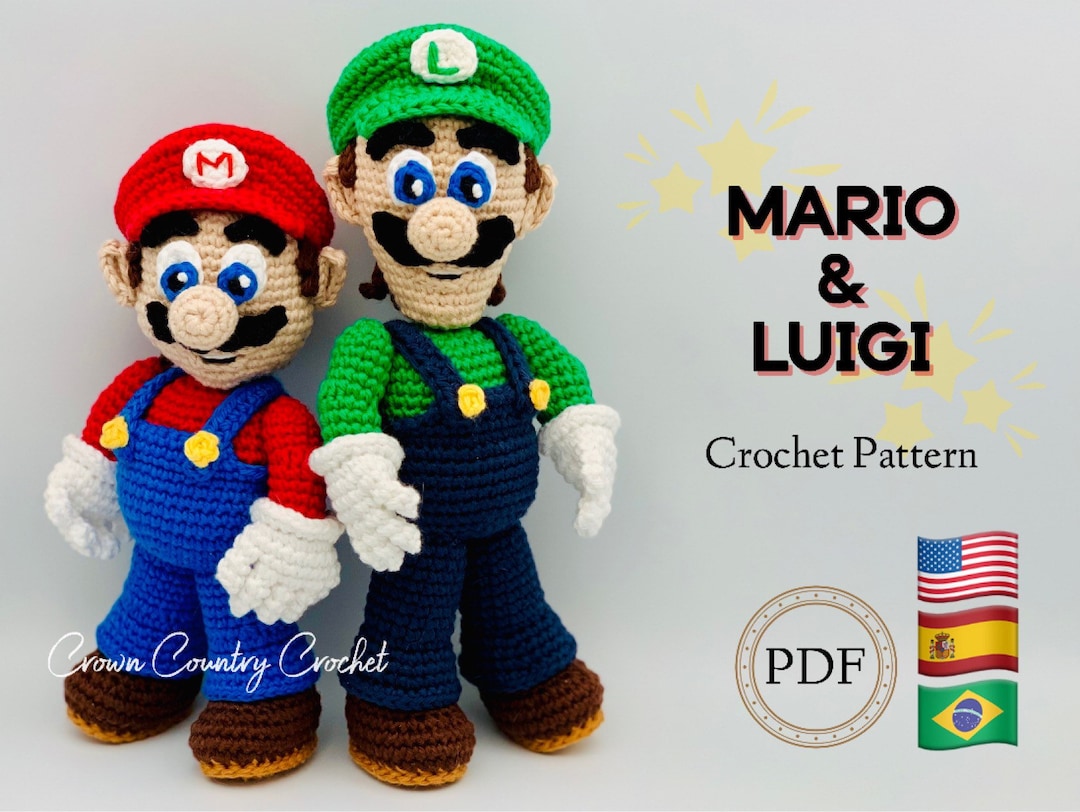 Luigi Crochet Pattern PDF Plush Amigurumi Tutoriel US Terms Super Mario /  FR Patron Au Crochet Peluche Luigi Fichier Pdf à Imprimer 