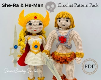 She-Ra and He-Man Crochet Doll Pattern Pack (PDF Pattern)