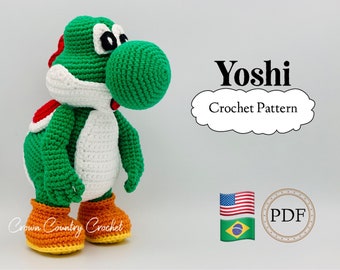 PDF HÄKELANLEITUNG Yoshi Fan Art Toy // Gamer häkeln // Nostalgische häkeln // Kinderspielzeug häkeln //