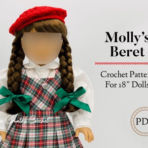 PDF CROCHET PATTERN Molly&#39;s Beret for 18&quot; Dolls // Doll Clothing Crochet // Doll Hat Crochet // Crochet Pattern for American Girl Doll