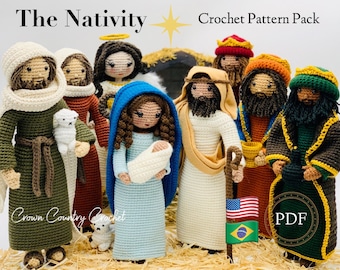 Nativity Crochet Doll Pattern Pack: Mary, Joseph, Jesus, Wise Men, Shepherds, Angel (PDF Pattern)